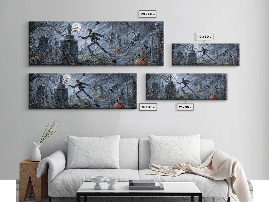 The Graveyard Dance, Extra Wide Wall Art, Dark Halloween Decor, Canvas Print, Halloween Wall Decor, Gothic Home Decor, Spooky Wall Decor