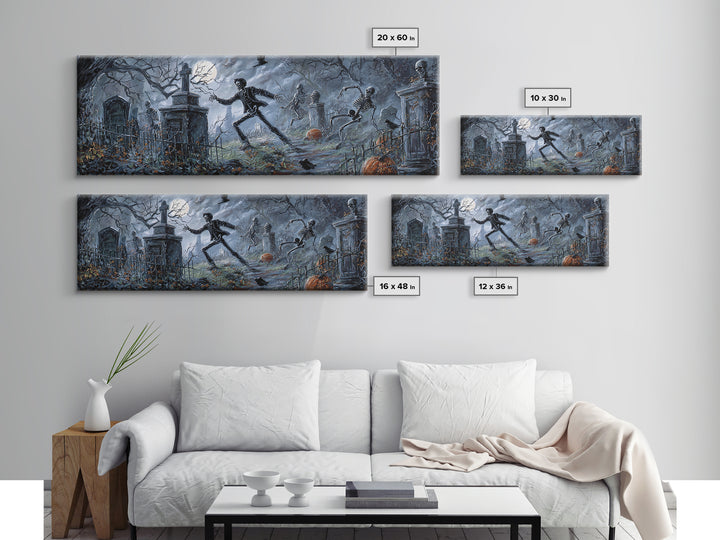 The Graveyard Dance, Extra Wide Wall Art, Dark Halloween Decor, Canvas Print, Halloween Wall Decor, Gothic Home Decor, Spooky Wall Decor