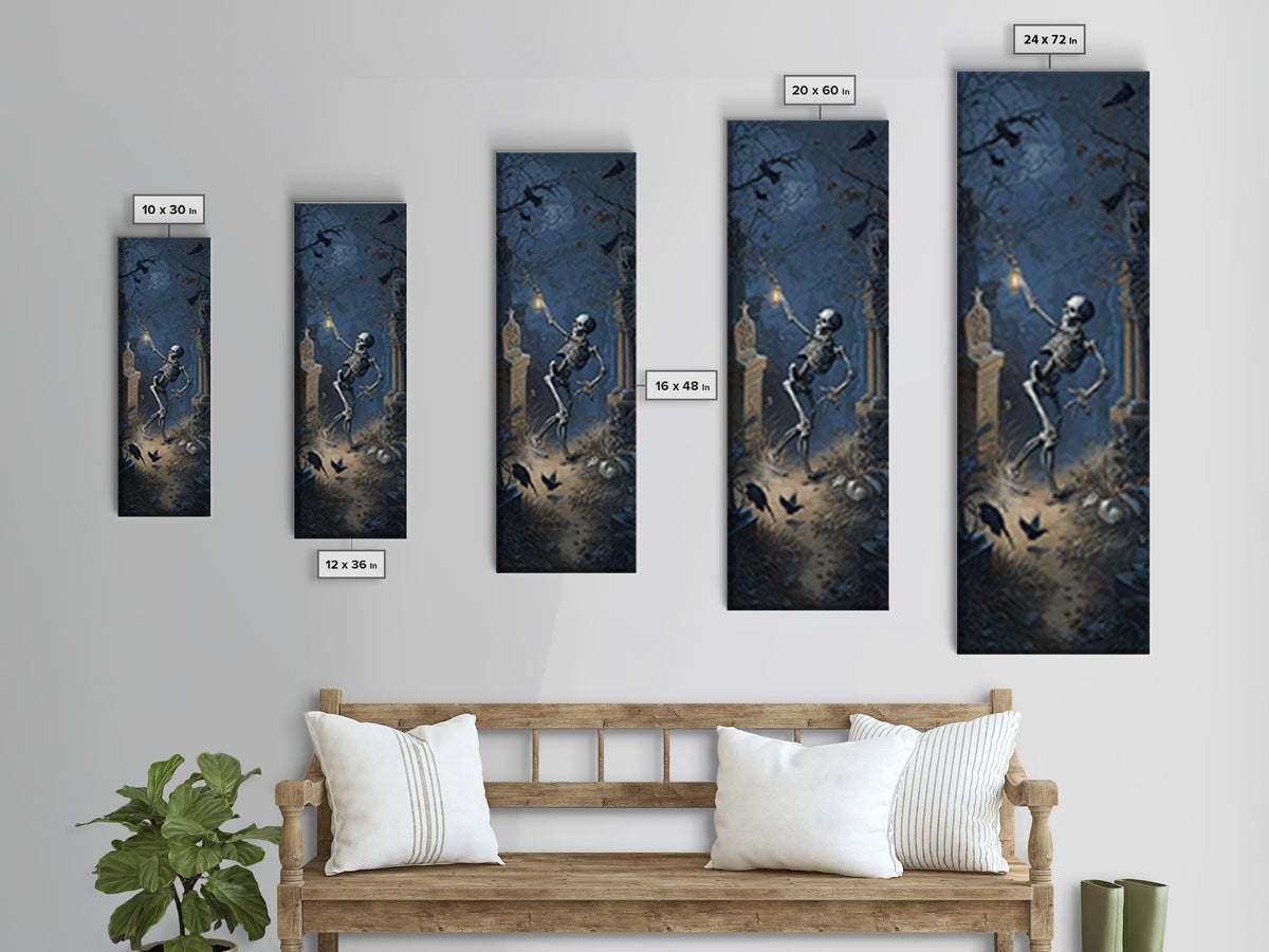 The Graveyard Dance, Tall Narrow Wall Art, Macabre Wall Art, Framed Canvas Print, Halloween Wall Decor, Gothic Home Decor
