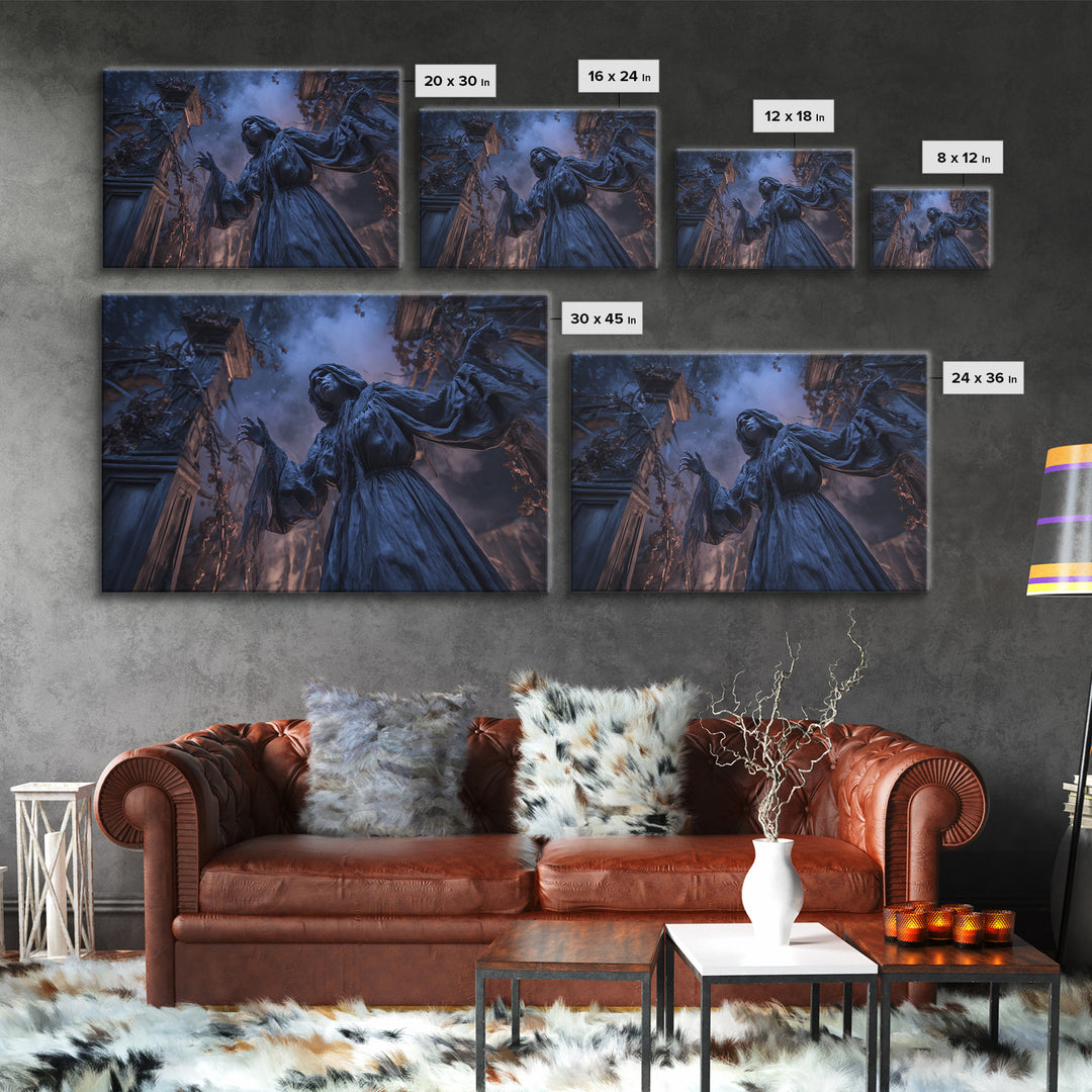 The Haunted Hayride, Landscape Wall Art, Gothic Horror Wall Art, Framed Canvas Print, Halloween Wall Decor, Gothic Home Decor