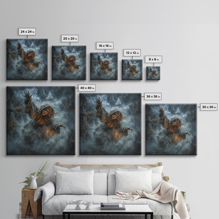 The Haunted Hayride, Square Wall Art, Haunted Gothic Art, Framed Canvas Print, Halloween Wall Decor, Gothic Home Decor, Statement Wall Art
