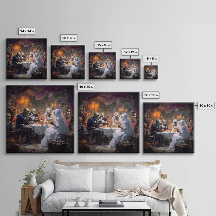The Zombie Picnic, Square Wall Art, Gothic Horror Wall Art, Framed Canvas Print, Halloween Wall Decor, Gothic Home Decor, Spooky Wall Decor