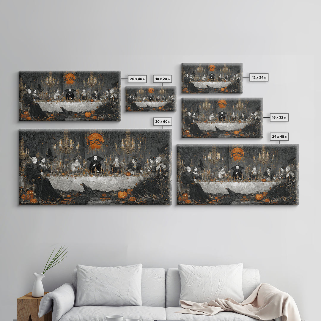 The Vampire Banquet, Wide Panoramic Art, Spooky Home Decor, Canvas Print, Halloween Wall Decor, Gothic Home Decor, Dark Fantasy Art