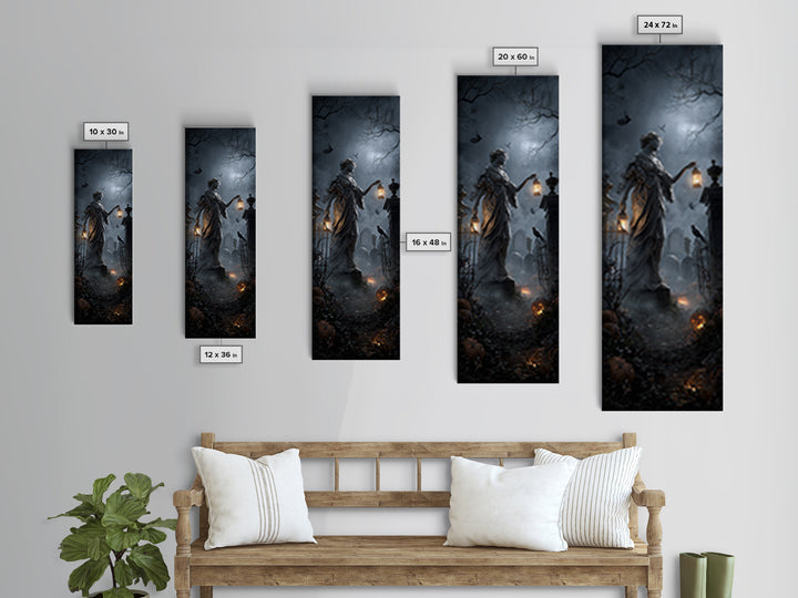 The Cemetery Lantern Festival, Tall Narrow Wall Art, Macabre Wall Art, Framed Canvas Print, Halloween Wall Decor, Gothic Home Decor