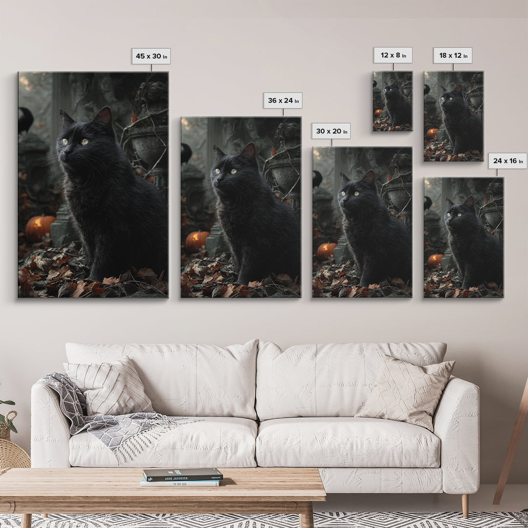 The Black Cat Gathering, Vertical Wall Art, Dark Halloween Decor, Canvas Print, Halloween Wall Decor, Gothic Home Decor