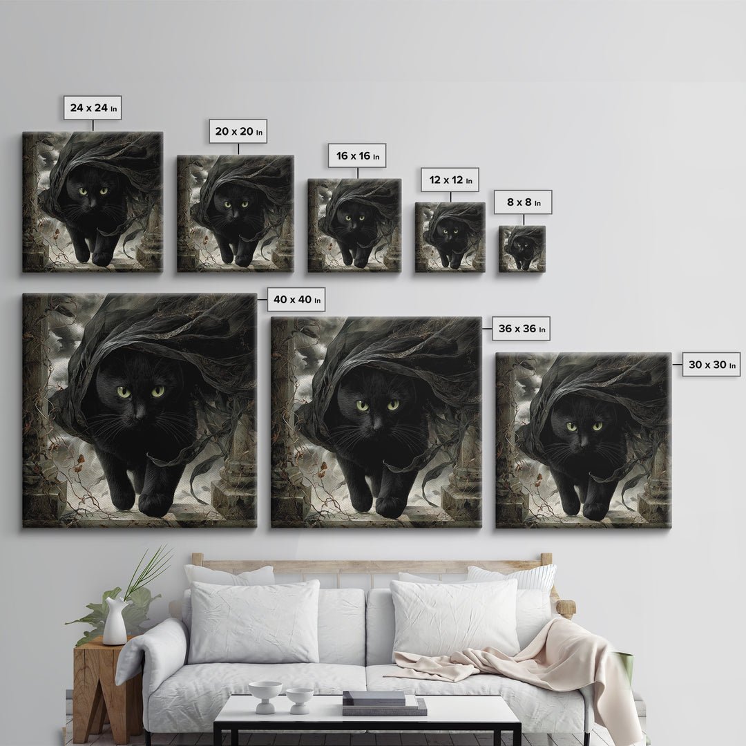 The Black Cat Gathering, Square Wall Art, Spooky Home Decor, Canvas Print, Halloween Wall Decor, Gothic Home Decor, Spooky Wall Decor