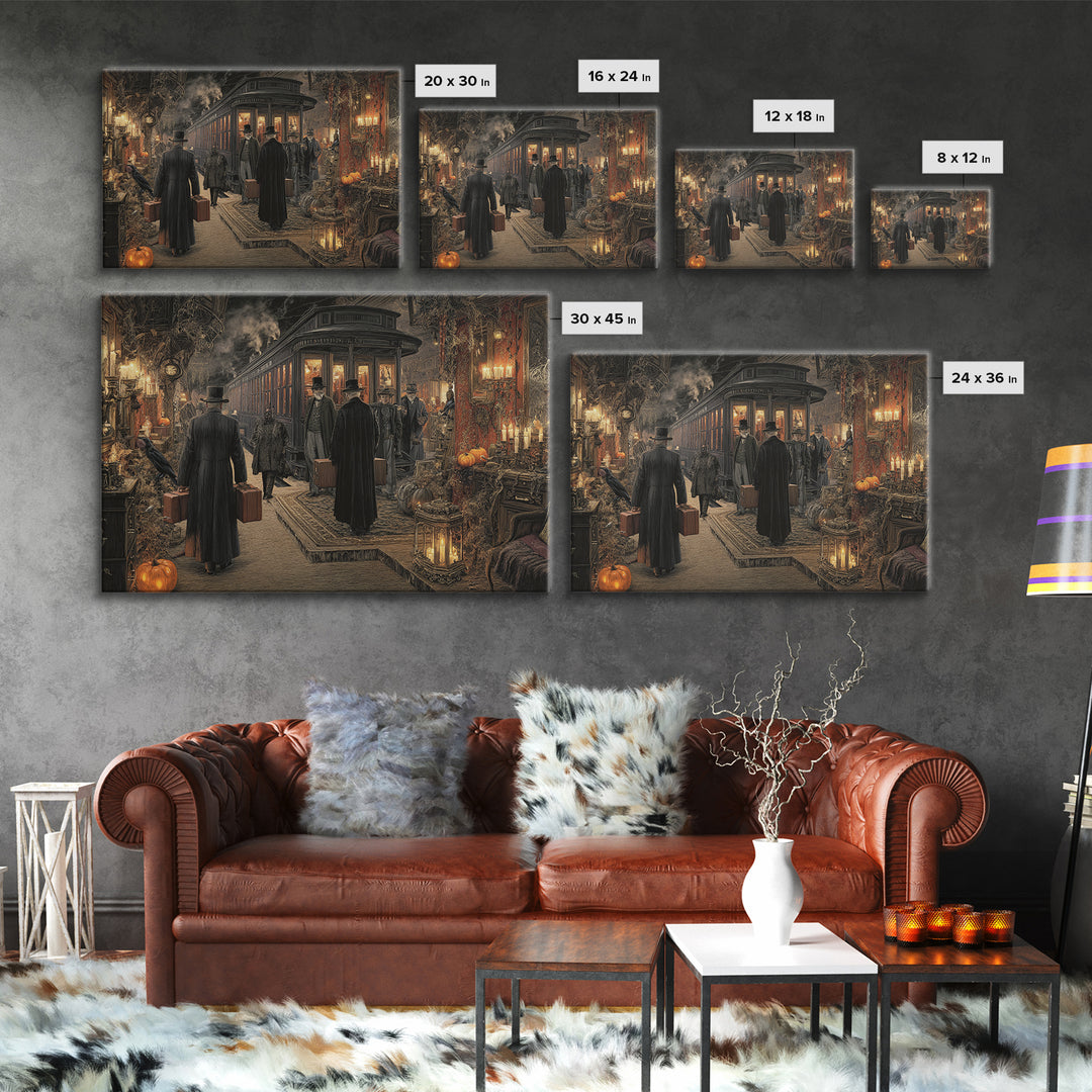 The Ghost Train Arrival, Landscape Wall Art, Haunted Gothic Art, Framed Canvas Print, Halloween Wall Decor, Gothic Home Decor