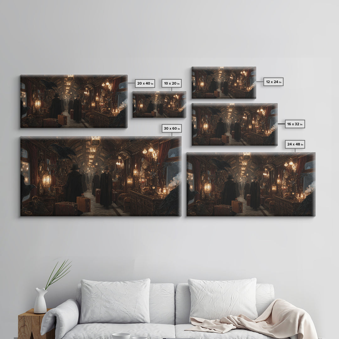 The Ghost Train Arrival, Wide Panoramic Art, Dark Fantasy Wall Art, Canvas Print, Halloween Wall Decor, Gothic Home Decor