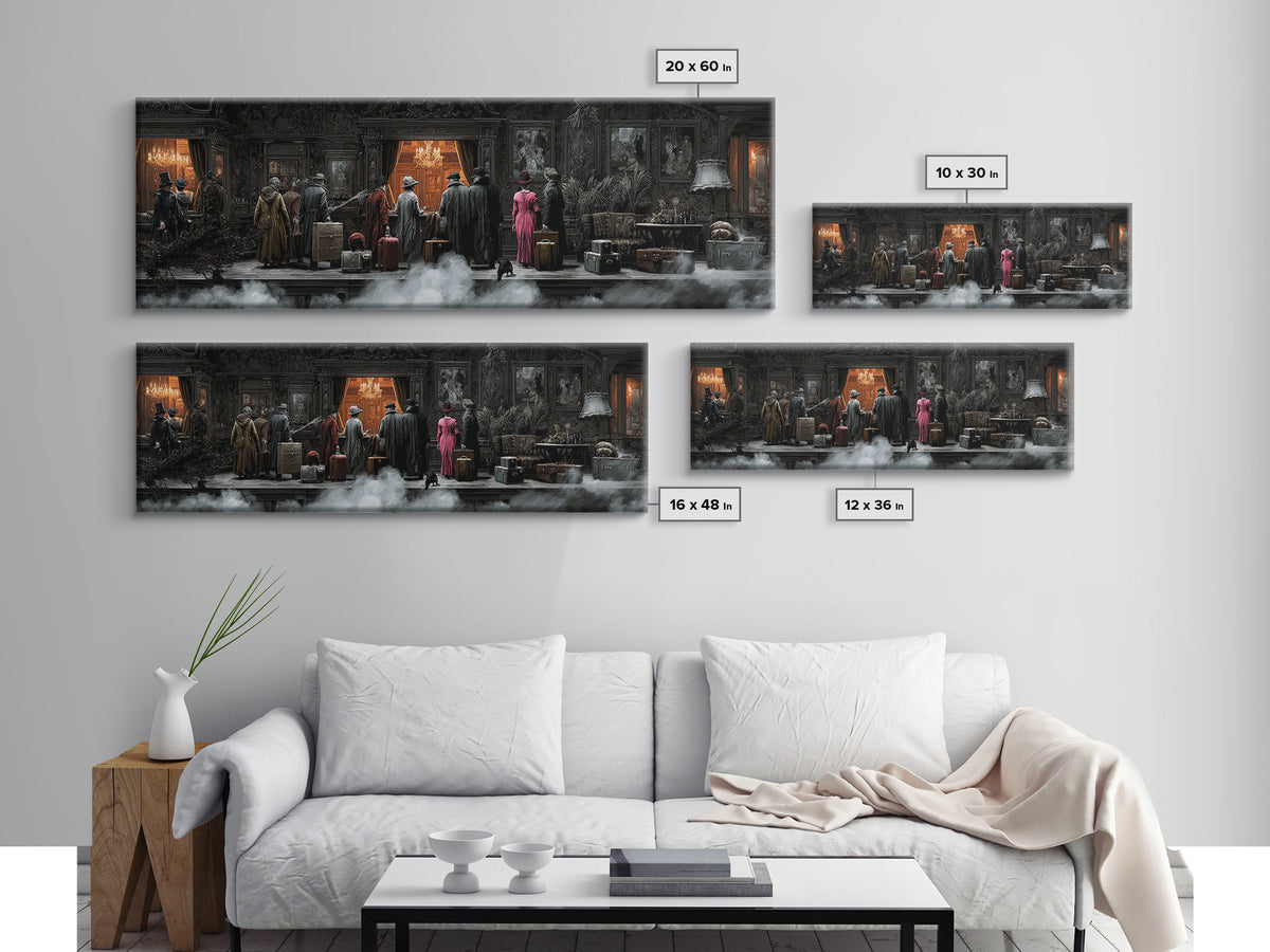 The Ghost Train Arrival, Extra Wide Wall Art, Spooky Home Decor, Canvas Print, Halloween Wall Decor, Gothic Home Decor