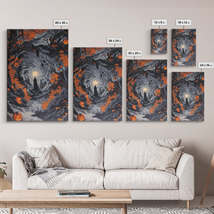 The Halloween Storm, Vertical Wall Art, Gothic Horror Wall Art, Framed Canvas Print, Halloween Wall Decor, Gothic Home Decor