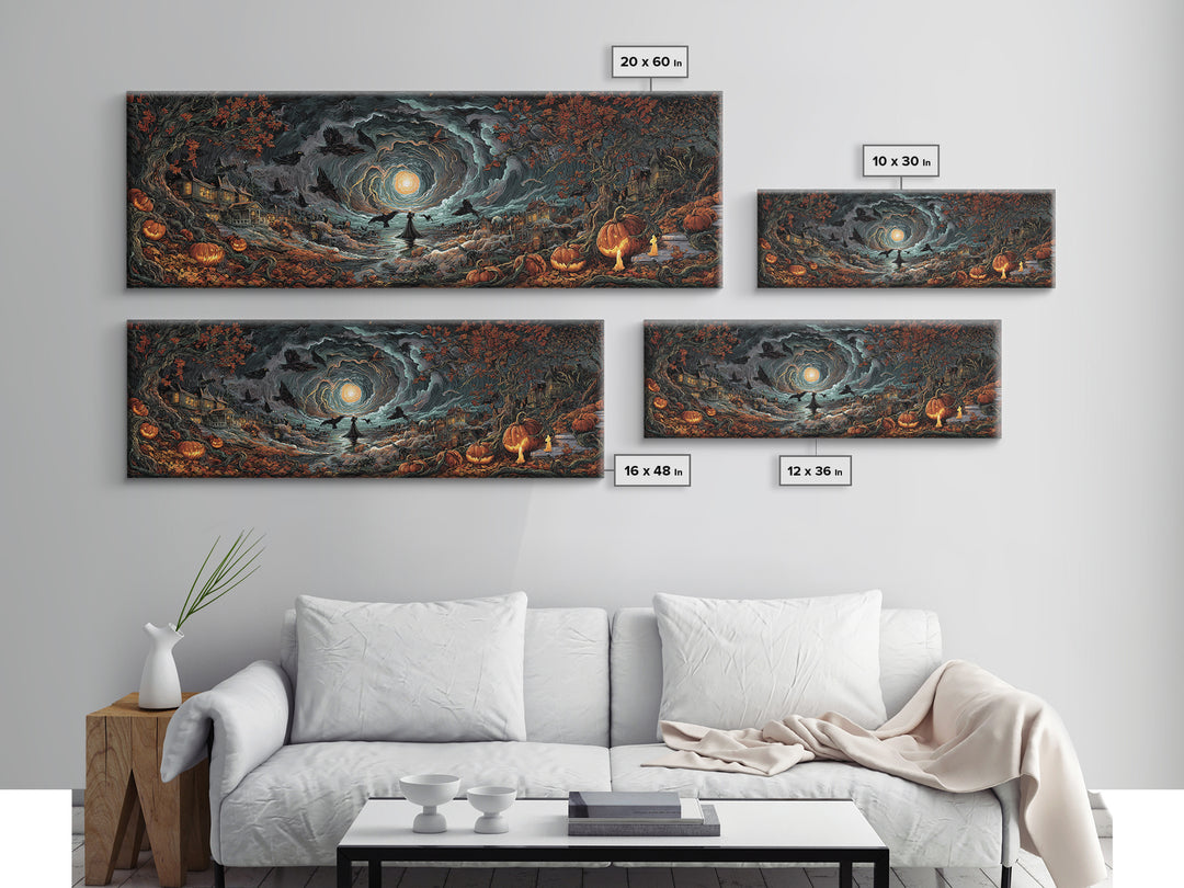 The Halloween Storm, Extra Wide Wall Art, Gothic Horror Wall Art, Framed Canvas Print, Halloween Wall Decor, Gothic Home Decor
