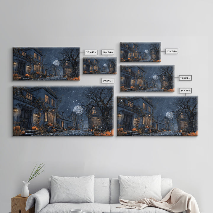 The First Frost Awakening, Wide Panoramic Art, Haunted Gothic Art, Framed Canvas Print, Halloween Wall Decor, Gothic Home Decor