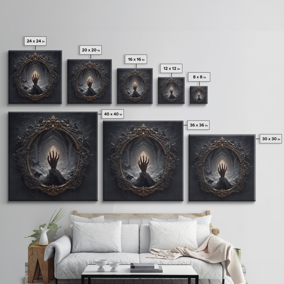 The Cursed Mirror, Square Wall Art, Macabre Wall Art, Framed Canvas Print, Halloween Wall Decor, Gothic Home Decor, Halloween Decor