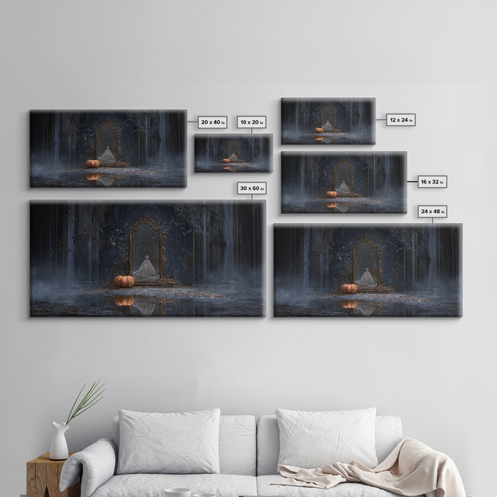 The Cursed Mirror, Wide Panoramic Art, Dark Fantasy Wall Art, Canvas Print, Halloween Wall Decor, Gothic Home Decor, Spooky Wall Decor