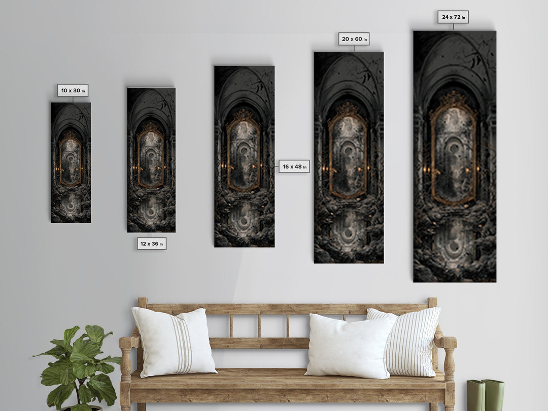 The Cursed Mirror, Tall Narrow Wall Art, Gothic Horror Wall Art, Framed Canvas Print, Halloween Wall Decor, Gothic Home Decor