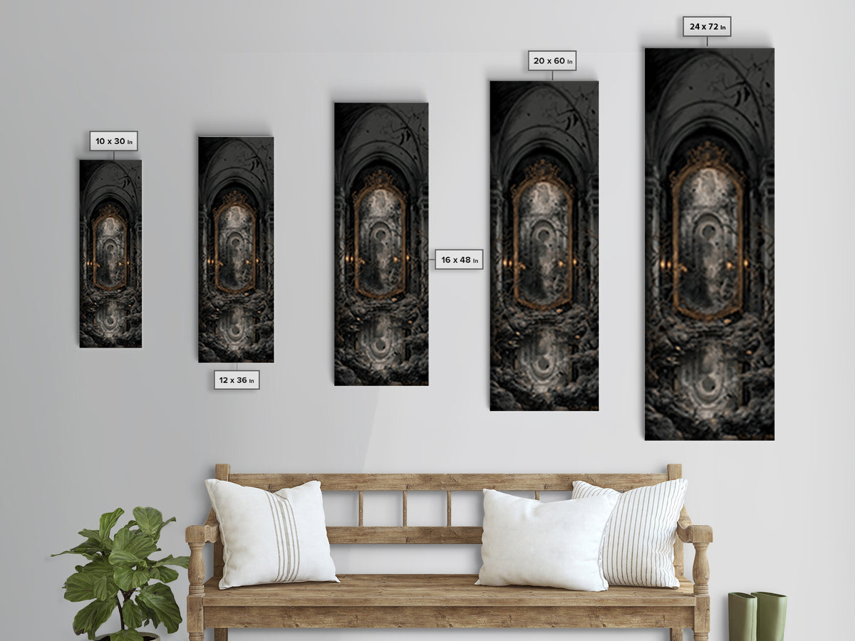 The Cursed Mirror, Tall Narrow Wall Art, Gothic Horror Wall Art, Framed Canvas Print, Halloween Wall Decor, Gothic Home Decor
