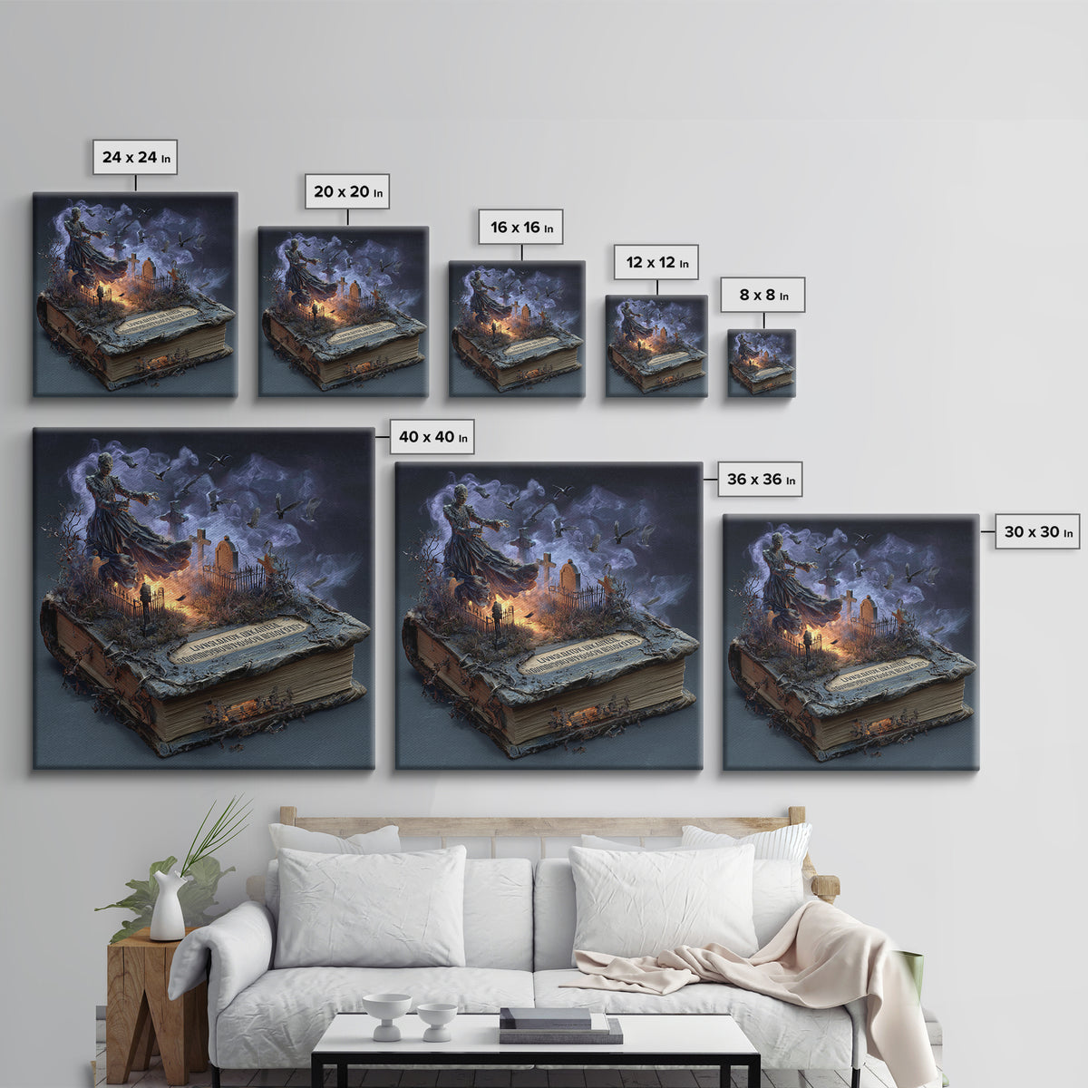 The Living Spellbook, Square Wall Art, Gothic Horror Wall Art, Framed Canvas Print, Halloween Wall Decor, Gothic Home Decor