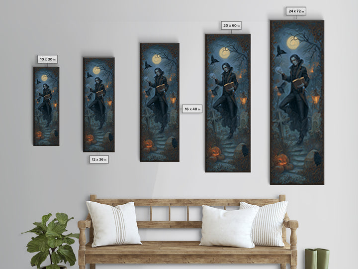 The Living Spellbook, Tall Narrow Wall Art, Macabre Wall Art, Framed Canvas Print, Halloween Wall Decor, Gothic Home Decor