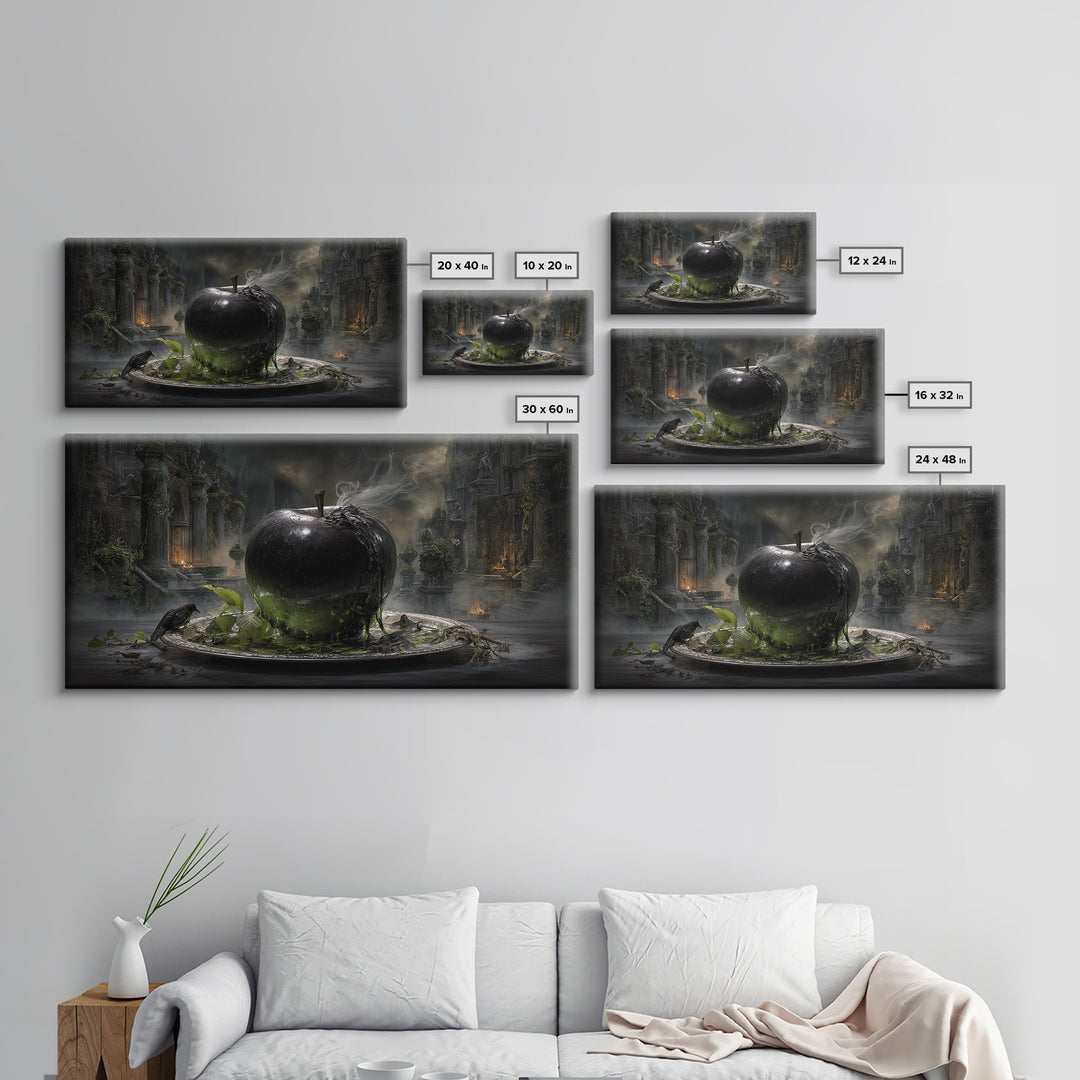 The Poisoned Apple, Wide Panoramic Art, Dark Fantasy Wall Art, Canvas Print, Halloween Wall Decor, Gothic Home Decor, Horror Wall Art