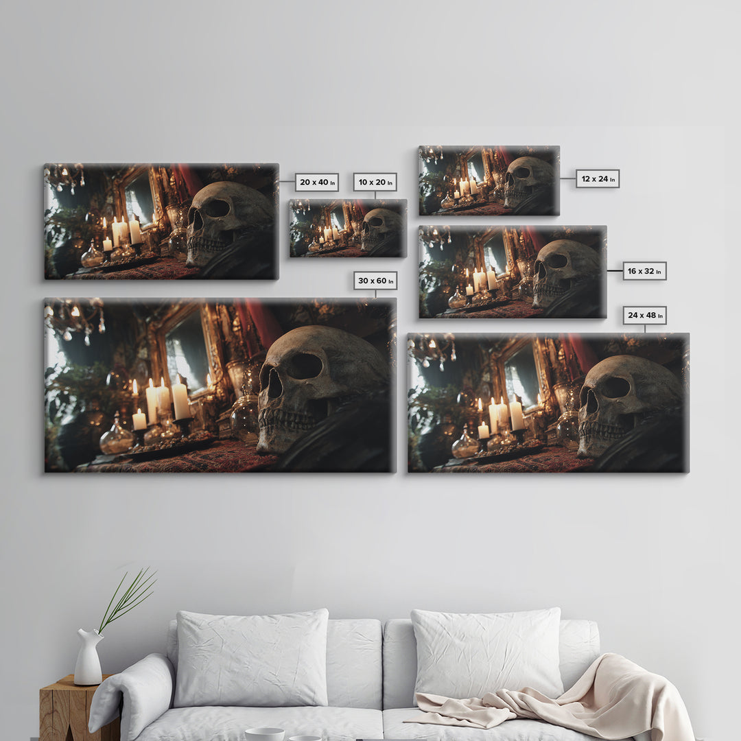 The Talking Skull, Wide Panoramic Art, Dark Fantasy Wall Art, Canvas Print, Halloween Wall Decor, Gothic Home Decor, Seasonal Home Decor