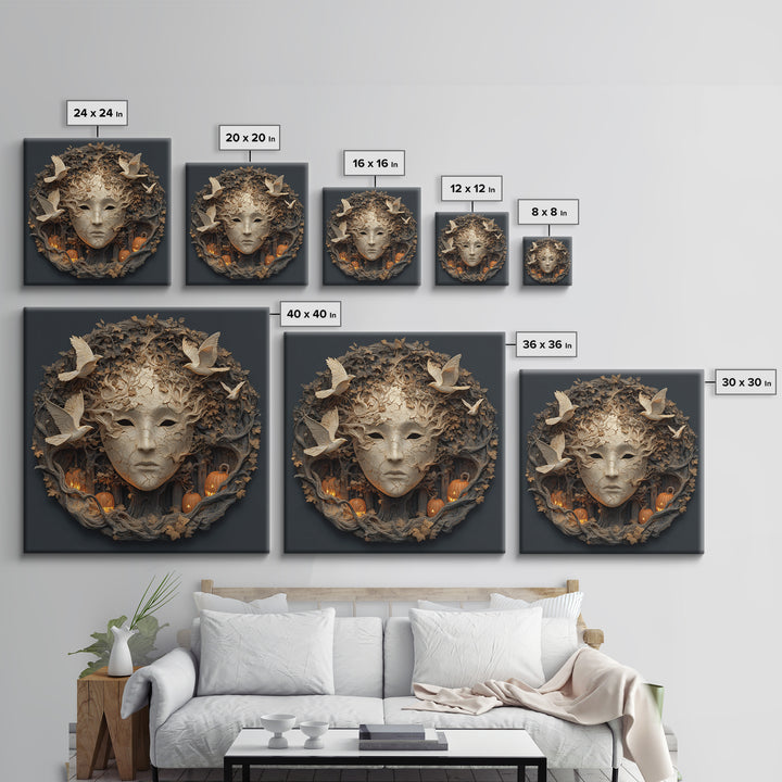 The Cracked Porcelain Mask, Square Wall Art, Haunted Gothic Art, Framed Canvas Print, Halloween Wall Decor, Gothic Home Decor