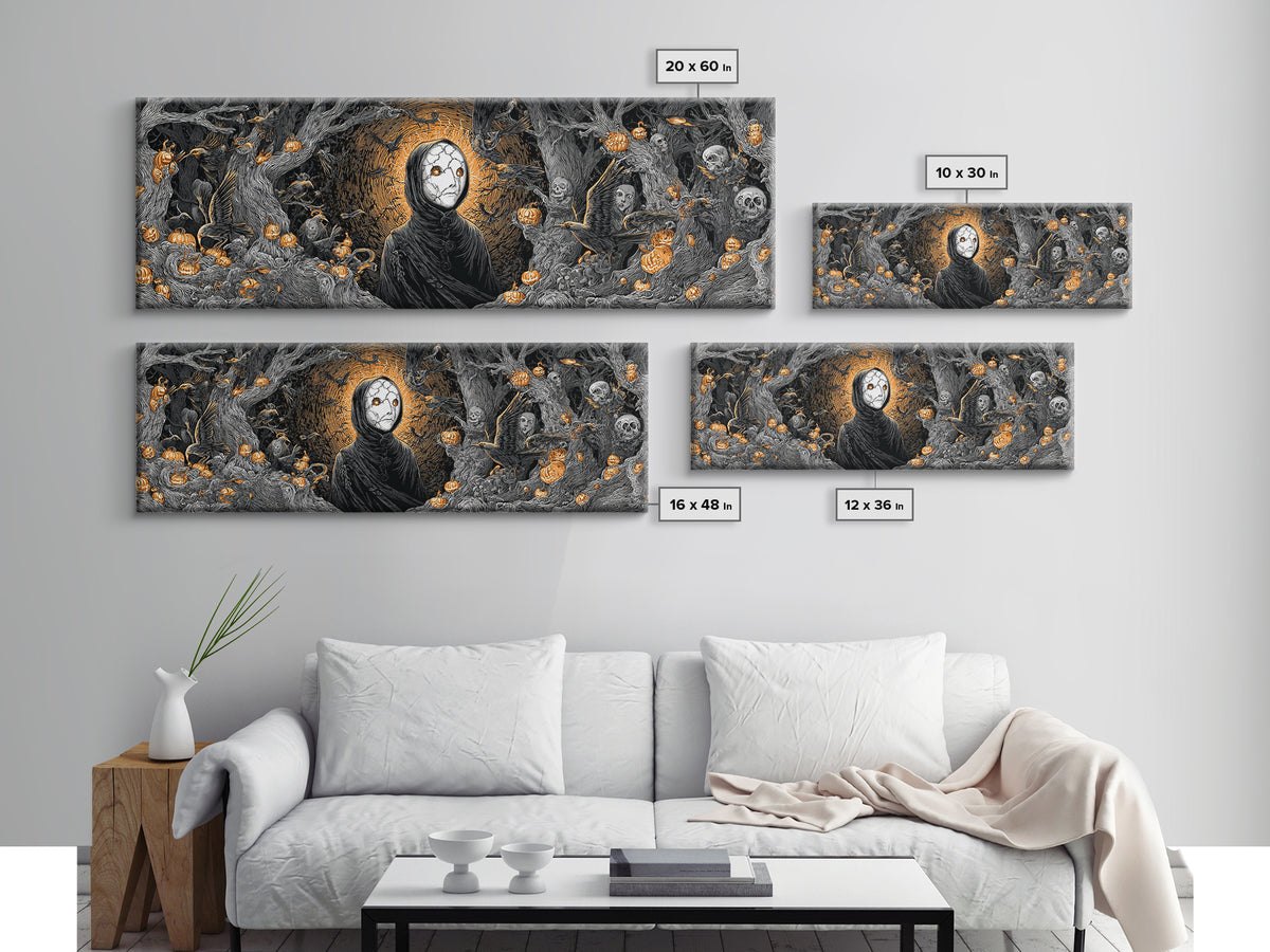 The Cracked Porcelain Mask, Extra Wide Wall Art, Haunted Gothic Art, Framed Canvas Print, Halloween Wall Decor, Gothic Home Decor