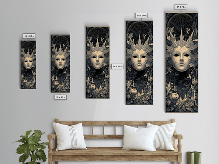 The Cracked Porcelain Mask, Tall Narrow Wall Art, Dark Halloween Decor, Canvas Print, Halloween Wall Decor, Gothic Home Decor