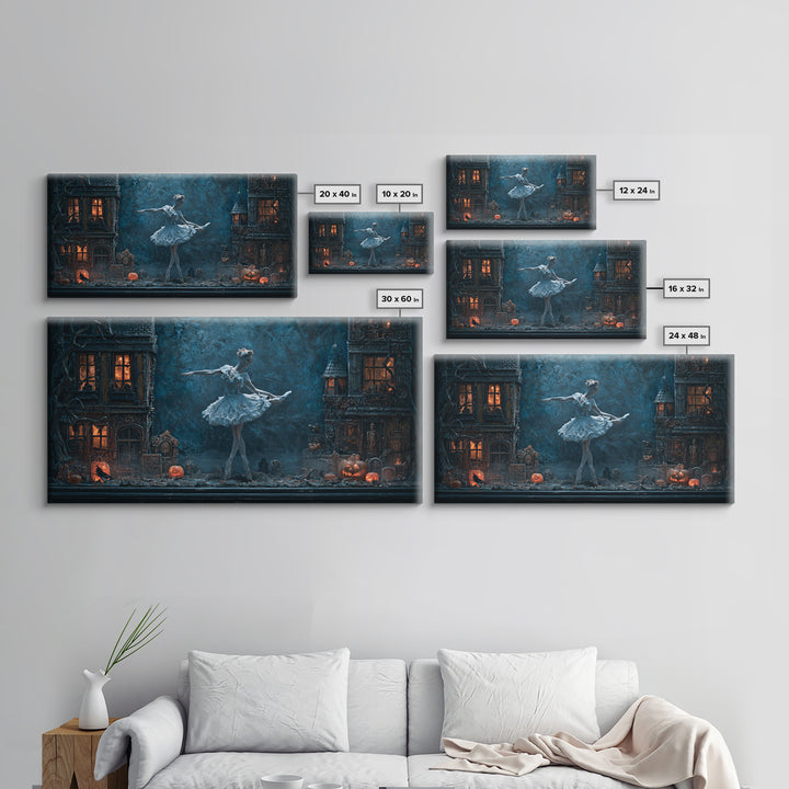 The Haunted Music Box, Wide Panoramic Art, Haunted Gothic Art, Framed Canvas Print, Halloween Wall Decor, Gothic Home Decor