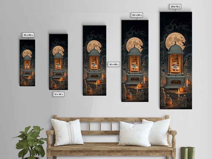 The Haunted Music Box, Tall Narrow Wall Art, Gothic Horror Wall Art, Framed Canvas Print, Halloween Wall Decor, Gothic Home Decor