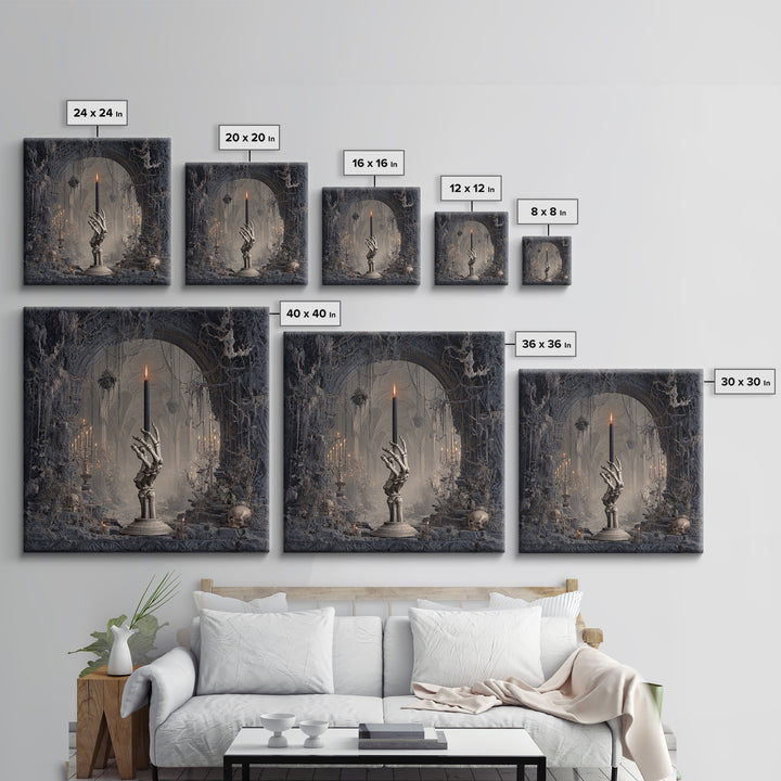 The Skeletal Hand Candleholder, Square Wall Art, Dark Fantasy Wall Art, Canvas Print, Halloween Wall Decor, Gothic Home Decor