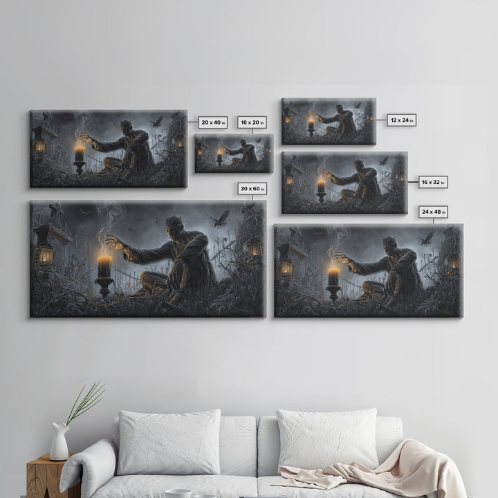 The Black Wax Candle, Wide Panoramic Art, Spooky Home Decor, Canvas Print, Halloween Wall Decor, Gothic Home Decor, Seasonal Home Decor