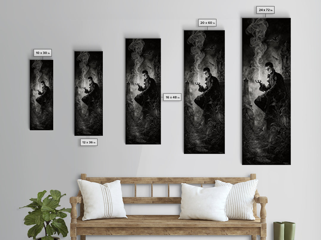 The Black Wax Candle, Tall Narrow Wall Art, Dark Fantasy Wall Art, Canvas Print, Halloween Wall Decor, Gothic Home Decor, Dark Fantasy Art