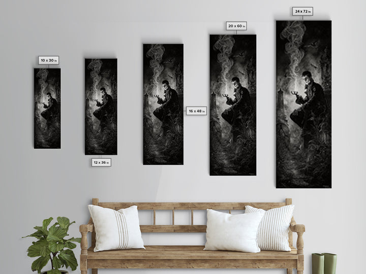 The Black Wax Candle, Tall Narrow Wall Art, Dark Fantasy Wall Art, Canvas Print, Halloween Wall Decor, Gothic Home Decor, Dark Fantasy Art