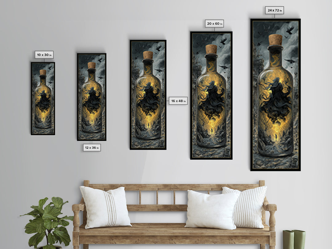 The Bottled Ghost, Tall Narrow Wall Art, Dark Fantasy Wall Art, Canvas Print, Halloween Wall Decor, Gothic Home Decor, Spooky Wall Decor