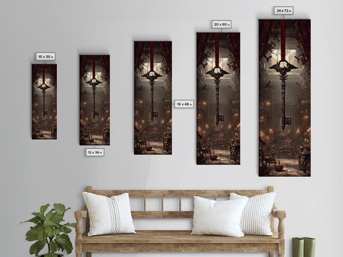 The Coffin Key, Tall Narrow Wall Art, Macabre Wall Art, Framed Canvas Print, Halloween Wall Decor, Gothic Home Decor, Halloween Decor