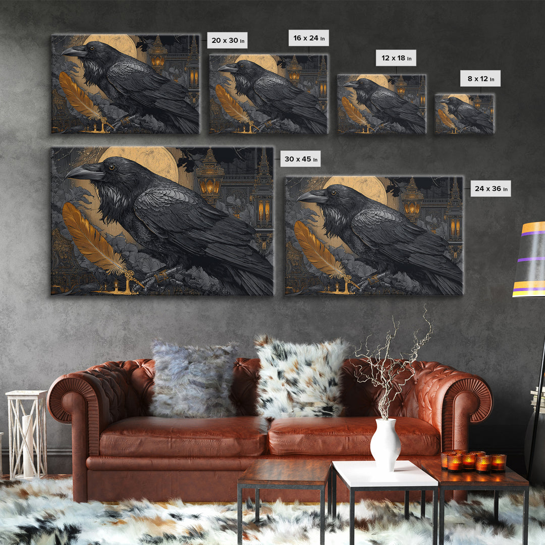 The Raven-Feather Quill, Landscape Wall Art, Macabre Wall Art, Framed Canvas Print, Halloween Wall Decor, Gothic Home Decor