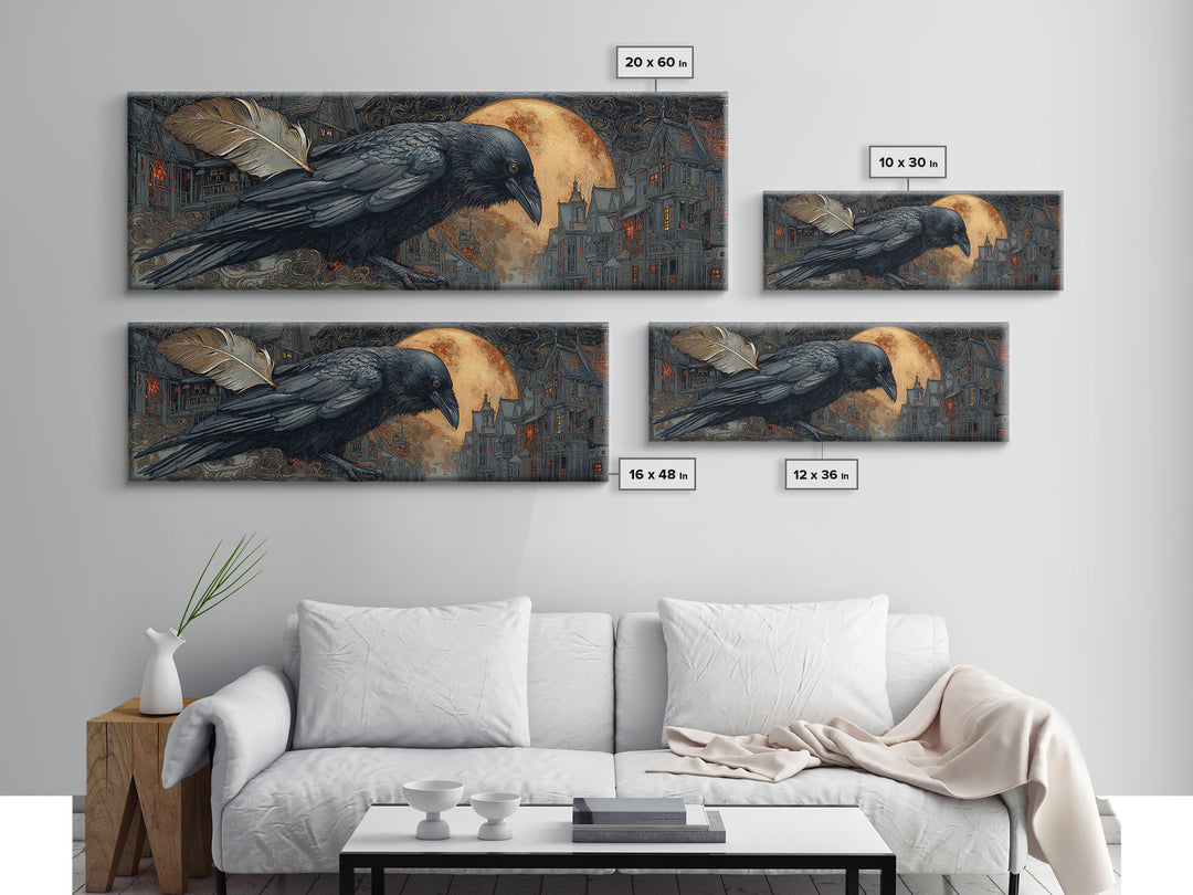 The Raven-Feather Quill, Extra Wide Wall Art, Dark Halloween Decor, Canvas Print, Halloween Wall Decor, Gothic Home Decor