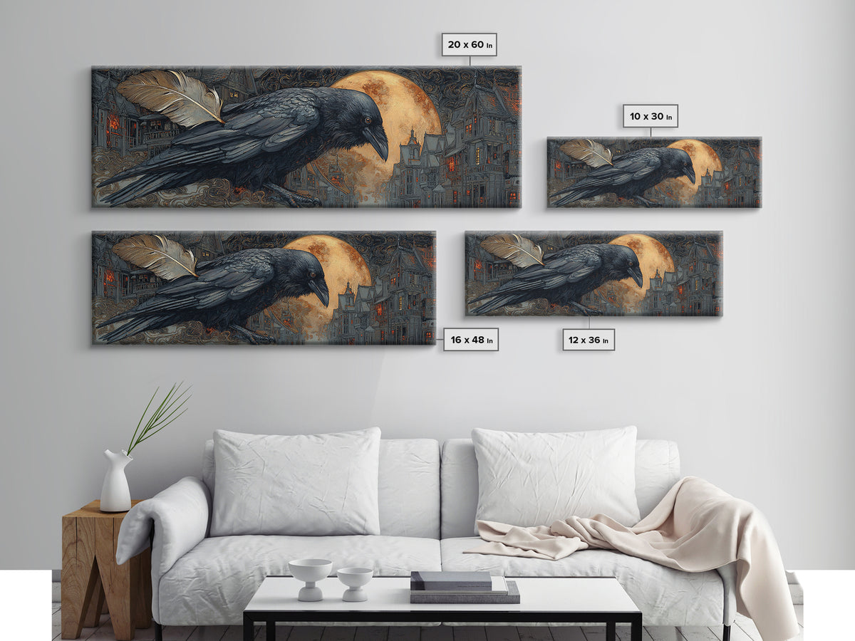 The Raven-Feather Quill, Extra Wide Wall Art, Dark Halloween Decor, Canvas Print, Halloween Wall Decor, Gothic Home Decor