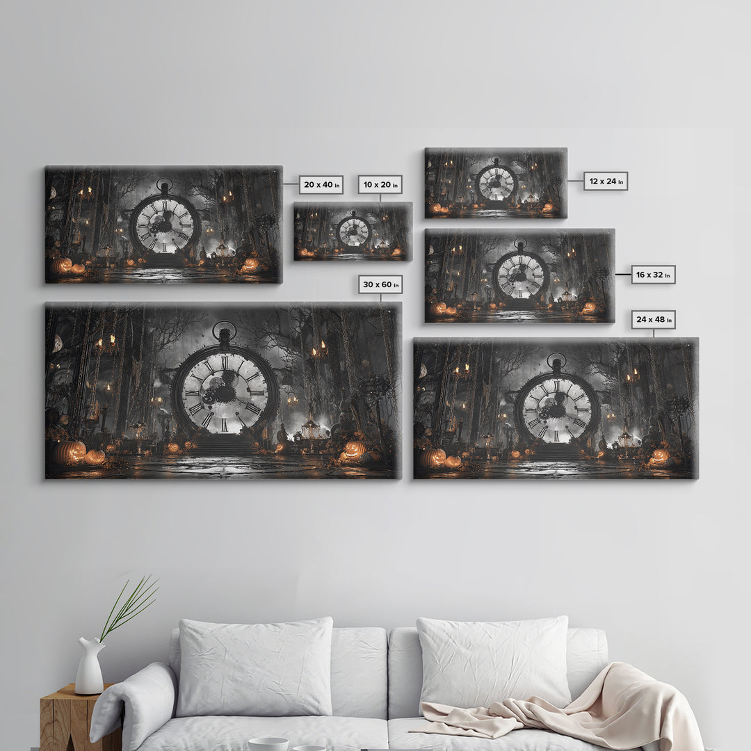 The Cursed Pocket Watch, Wide Panoramic Art, Spooky Home Decor, Canvas Print, Halloween Wall Decor, Gothic Home Decor