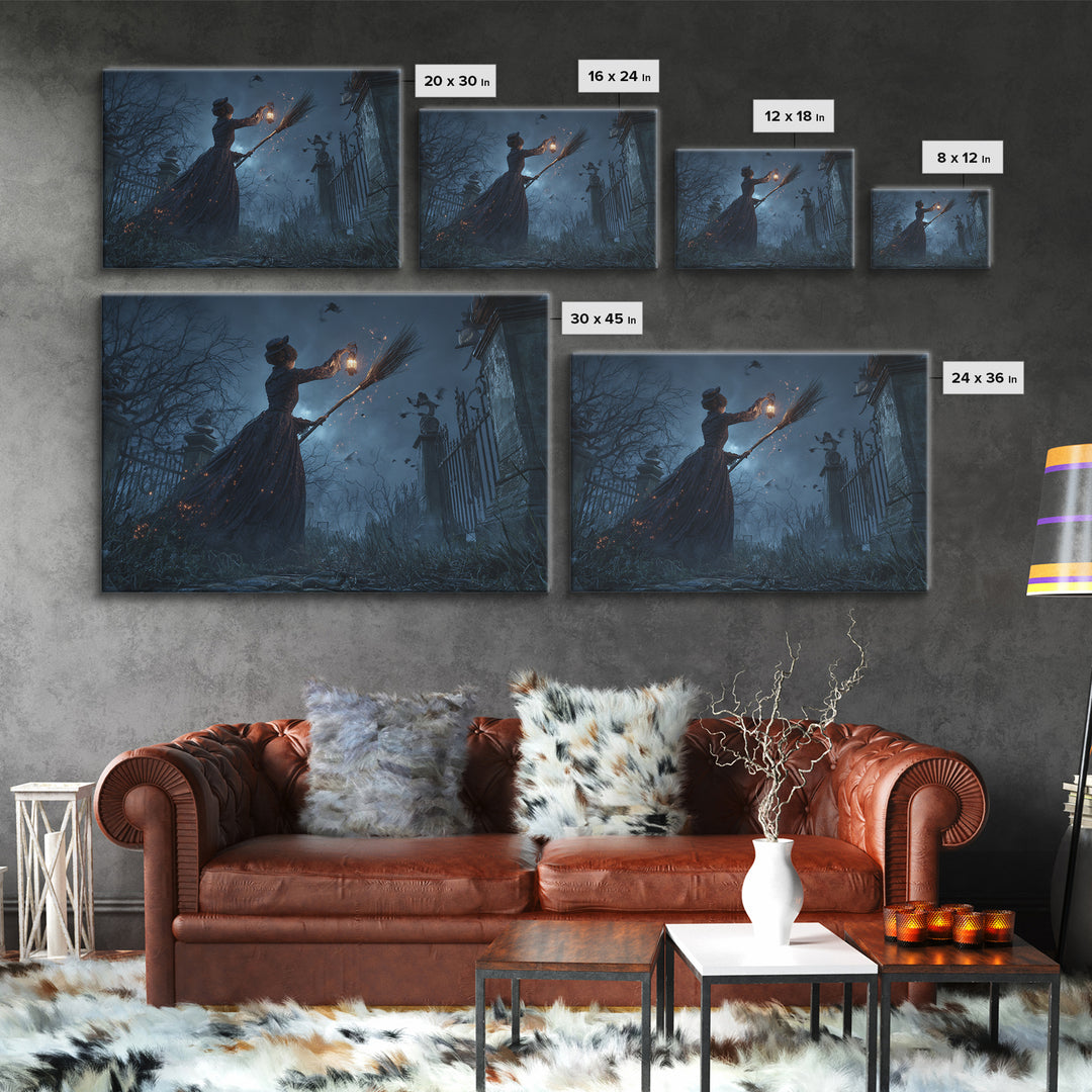 The Witch'S Broom, Landscape Wall Art, Dark Halloween Decor, Canvas Print, Halloween Wall Decor, Gothic Home Decor, Collectible Wall Decor