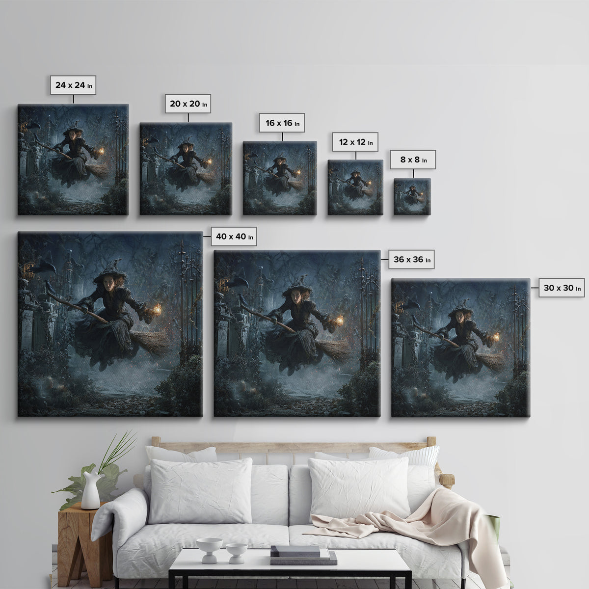 The Witch'S Broom, Square Wall Art, Dark Halloween Decor, Canvas Print, Halloween Wall Decor, Gothic Home Decor, Seasonal Home Decor