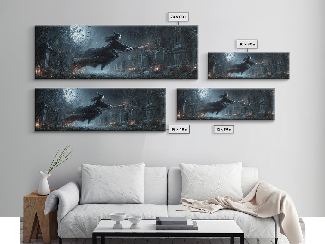 The Witch'S Broom, Extra Wide Wall Art, Dark Halloween Decor, Canvas Print, Halloween Wall Decor, Gothic Home Decor, Halloween Wall Art