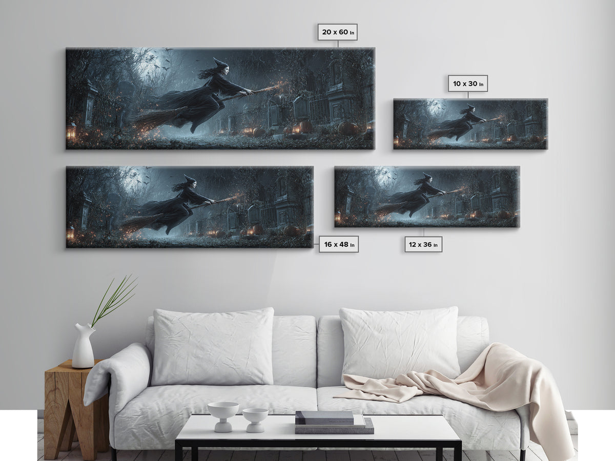 The Witch'S Broom, Extra Wide Wall Art, Dark Halloween Decor, Canvas Print, Halloween Wall Decor, Gothic Home Decor, Halloween Wall Art