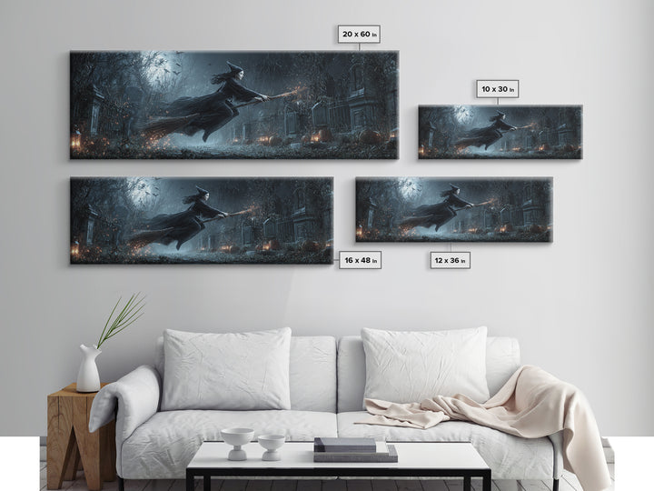 The Witch'S Broom, Extra Wide Wall Art, Dark Halloween Decor, Canvas Print, Halloween Wall Decor, Gothic Home Decor, Halloween Wall Art