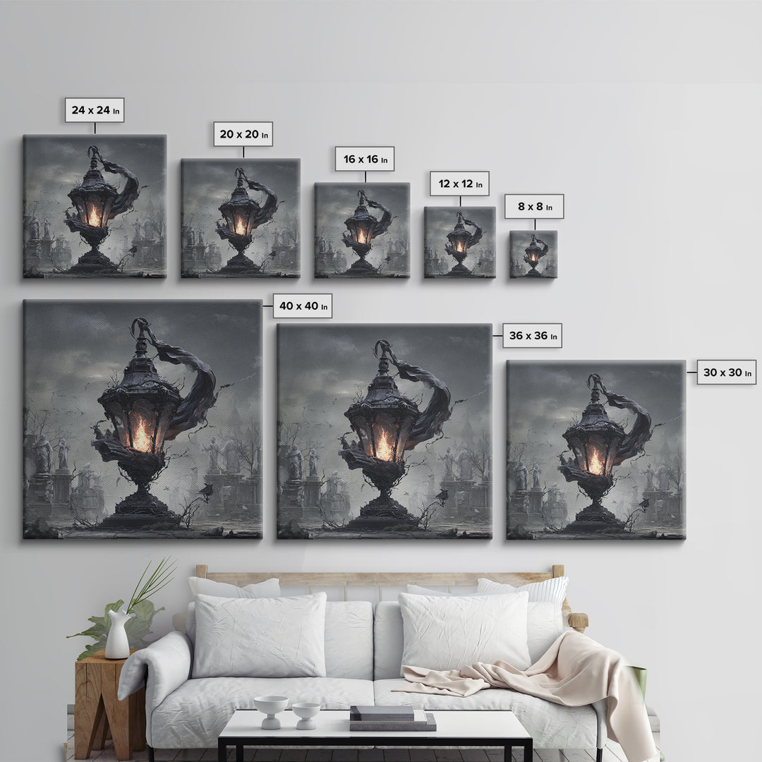The Bone-Handled Lantern, Square Wall Art, Dark Fantasy Wall Art, Canvas Print, Halloween Wall Decor, Gothic Home Decor