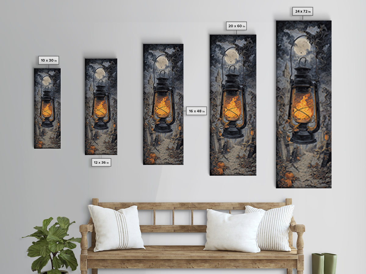 The Bone-Handled Lantern, Tall Narrow Wall Art, Spooky Home Decor, Canvas Print, Halloween Wall Decor, Gothic Home Decor, Halloween Decor