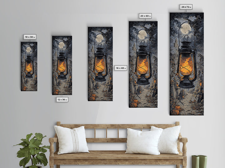 The Bone-Handled Lantern, Tall Narrow Wall Art, Spooky Home Decor, Canvas Print, Halloween Wall Decor, Gothic Home Decor, Halloween Decor