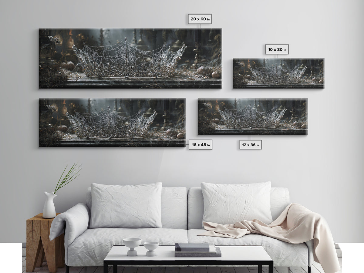 The Spiderweb Crown, Extra Wide Wall Art, Macabre Wall Art, Framed Canvas Print, Halloween Wall Decor, Gothic Home Decor
