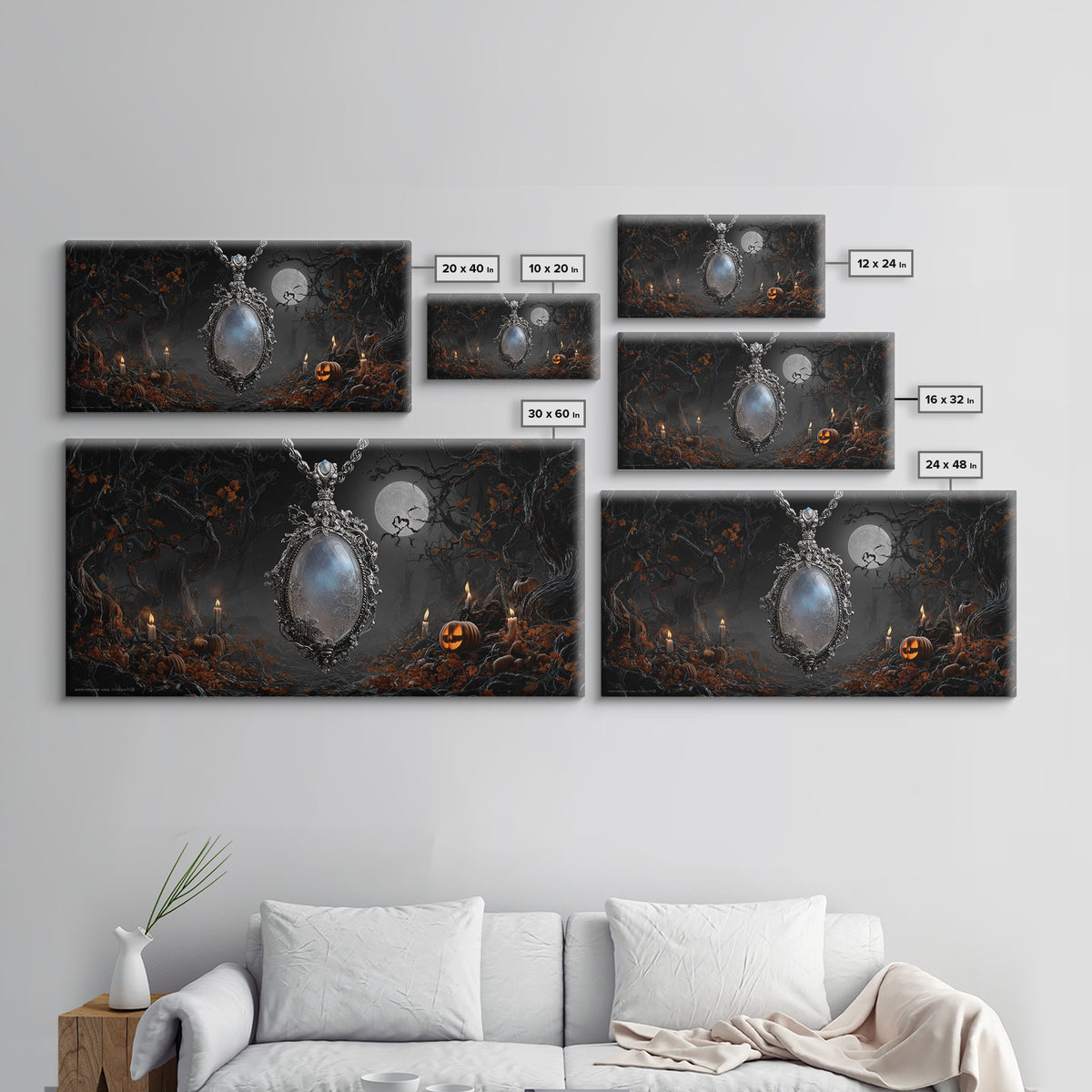 The Moonstone Amulet, Wide Panoramic Art, Dark Halloween Decor, Canvas Print, Halloween Wall Decor, Gothic Home Decor, Horror Wall Art
