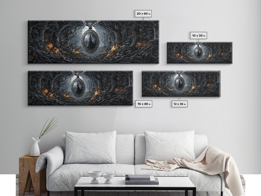 The Moonstone Amulet, Extra Wide Wall Art, Gothic Horror Wall Art, Framed Canvas Print, Halloween Wall Decor, Gothic Home Decor
